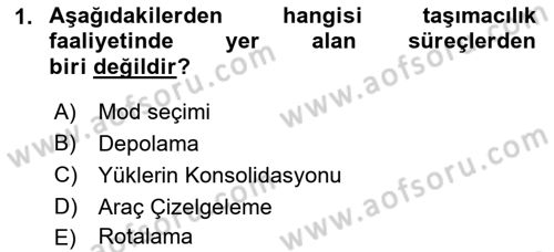 Çağdaş Lojistik Uygulamaları Dersi 2021 - 2022 Yılı (Final) Dönem Sonu Sınav Soruları 1. Soru
