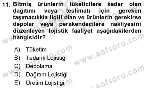 Çağdaş Lojistik Uygulamaları Dersi 2021 - 2022 Yılı (Final) Dönem Sonu Sınav Soruları 11. Soru