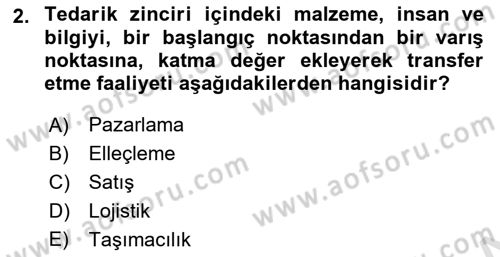 Çağdaş Lojistik Uygulamaları Dersi 2021 - 2022 Yılı (Final) Dönem Sonu Sınav Soruları 2. Soru