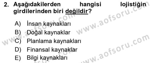 Çağdaş Lojistik Uygulamaları Dersi 2021 - 2022 Yılı Yaz Okulu Sınav Soruları 2. Soru