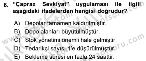 Çağdaş Lojistik Uygulamaları Dersi 2021 - 2022 Yılı Yaz Okulu Sınav Soruları 6. Soru