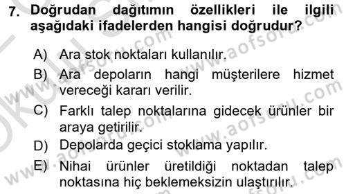 Çağdaş Lojistik Uygulamaları Dersi 2021 - 2022 Yılı Yaz Okulu Sınav Soruları 7. Soru