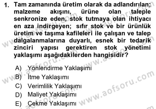 Çağdaş Lojistik Uygulamaları Dersi 2022 - 2023 Yılı Yaz Okulu Sınav Soruları 1. Soru