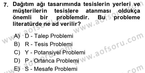 Çağdaş Lojistik Uygulamaları Dersi 2022 - 2023 Yılı Yaz Okulu Sınav Soruları 7. Soru