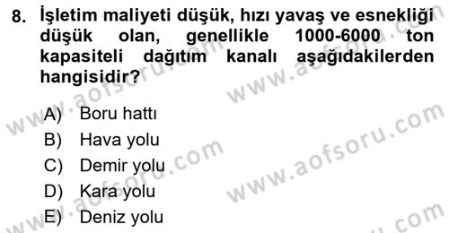 Çağdaş Lojistik Uygulamaları Dersi 2022 - 2023 Yılı Yaz Okulu Sınav Soruları 8. Soru