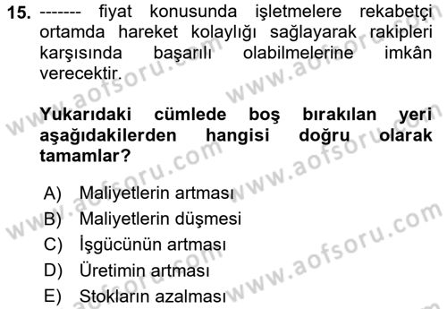 Çağdaş Lojistik Uygulamaları Dersi 2023 - 2024 Yılı (Vize) Ara Sınav Soruları 15. Soru