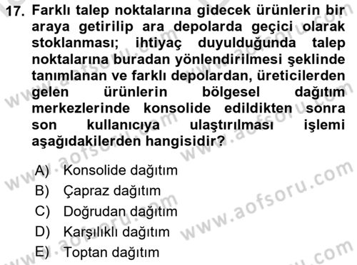 Çağdaş Lojistik Uygulamaları Dersi 2023 - 2024 Yılı (Vize) Ara Sınav Soruları 17. Soru