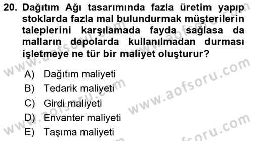 Çağdaş Lojistik Uygulamaları Dersi 2023 - 2024 Yılı (Vize) Ara Sınav Soruları 20. Soru