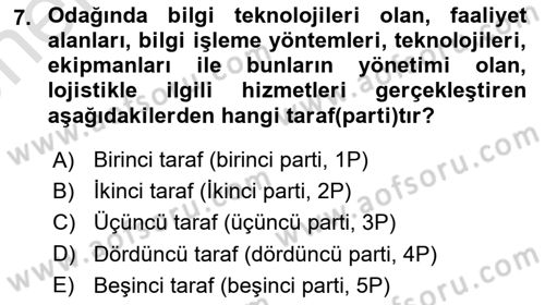 Çağdaş Lojistik Uygulamaları Dersi 2023 - 2024 Yılı (Vize) Ara Sınav Soruları 7. Soru