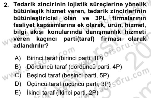 Çağdaş Lojistik Uygulamaları Dersi 2023 - 2024 Yılı (Final) Dönem Sonu Sınav Soruları 2. Soru