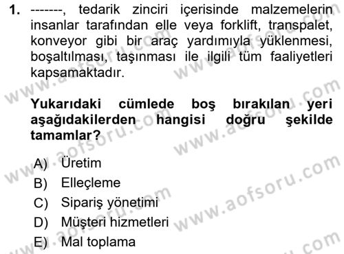 Çağdaş Lojistik Uygulamaları Dersi 2023 - 2024 Yılı Yaz Okulu Sınav Soruları 1. Soru