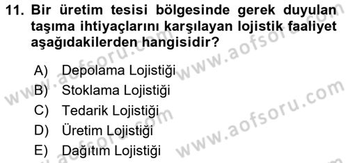 Çağdaş Lojistik Uygulamaları Dersi 2023 - 2024 Yılı Yaz Okulu Sınav Soruları 11. Soru