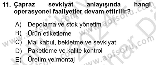 Çağdaş Lojistik Uygulamaları Dersi 2024 - 2025 Yılı (Vize) Ara Sınav Soruları 11. Soru