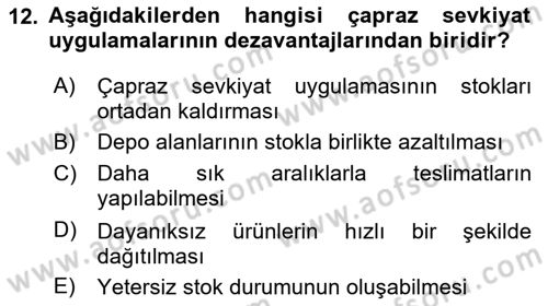 Çağdaş Lojistik Uygulamaları Dersi 2024 - 2025 Yılı (Vize) Ara Sınav Soruları 12. Soru
