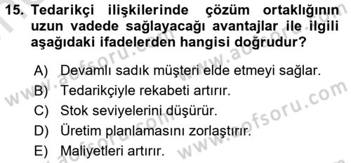 Çağdaş Lojistik Uygulamaları Dersi 2024 - 2025 Yılı (Vize) Ara Sınav Soruları 15. Soru