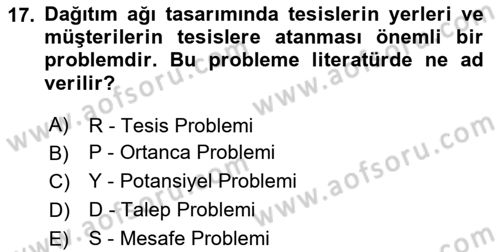Çağdaş Lojistik Uygulamaları Dersi 2024 - 2025 Yılı (Vize) Ara Sınav Soruları 17. Soru