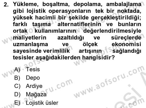 Çağdaş Lojistik Uygulamaları Dersi 2024 - 2025 Yılı (Vize) Ara Sınav Soruları 2. Soru