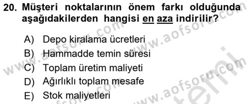 Çağdaş Lojistik Uygulamaları Dersi 2024 - 2025 Yılı (Vize) Ara Sınav Soruları 20. Soru