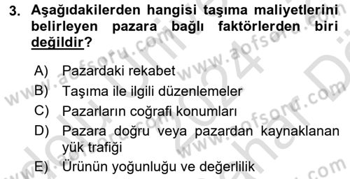 Çağdaş Lojistik Uygulamaları Dersi Ara Sınavı Deneme Sınav Soruları 3. Soru