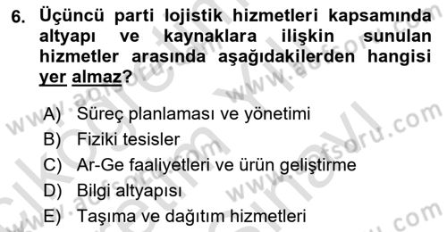 Çağdaş Lojistik Uygulamaları Dersi 2024 - 2025 Yılı (Vize) Ara Sınav Soruları 6. Soru