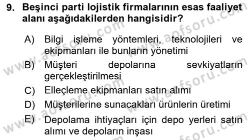 Çağdaş Lojistik Uygulamaları Dersi Ara Sınavı Deneme Sınav Soruları 9. Soru
