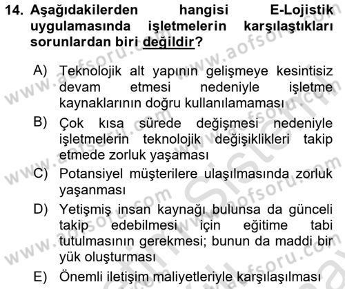 Çağdaş Lojistik Uygulamaları Dersi 2024 - 2025 Yılı (Final) Dönem Sonu Sınav Soruları 14. Soru