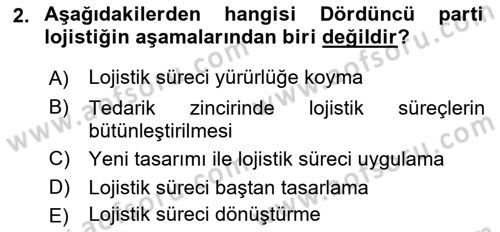 Çağdaş Lojistik Uygulamaları Dersi 2024 - 2025 Yılı (Final) Dönem Sonu Sınav Soruları 2. Soru
