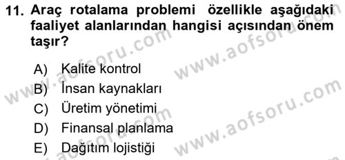 Çağdaş Lojistik Uygulamaları Dersi 2024 - 2025 Yılı Yaz Okulu Sınav Soruları 11. Soru