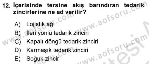 Çağdaş Lojistik Uygulamaları Dersi 2024 - 2025 Yılı Yaz Okulu Sınav Soruları 12. Soru