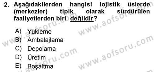Çağdaş Lojistik Uygulamaları Dersi 2024 - 2025 Yılı Yaz Okulu Sınav Soruları 2. Soru