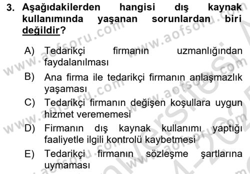 Çağdaş Lojistik Uygulamaları Dersi 2024 - 2025 Yılı Yaz Okulu Sınav Soruları 3. Soru
