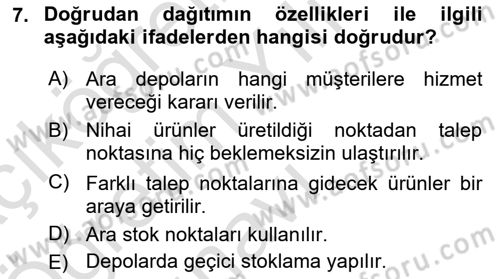 Çağdaş Lojistik Uygulamaları Dersi 2024 - 2025 Yılı Yaz Okulu Sınav Soruları 7. Soru