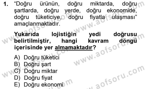Lojistik Yönetimi Dersi 2012 - 2013 Yılı (Vize) Ara Sınav Soruları 1. Soru
