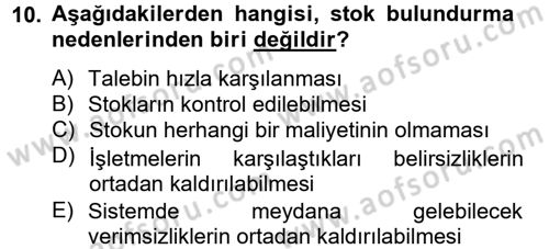 Lojistik Yönetimi Dersi 2012 - 2013 Yılı (Vize) Ara Sınav Soruları 10. Soru