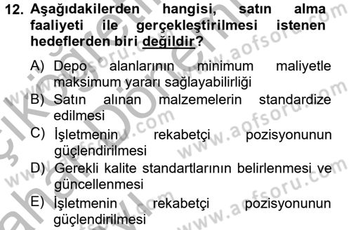Lojistik Yönetimi Dersi 2012 - 2013 Yılı (Vize) Ara Sınav Soruları 12. Soru