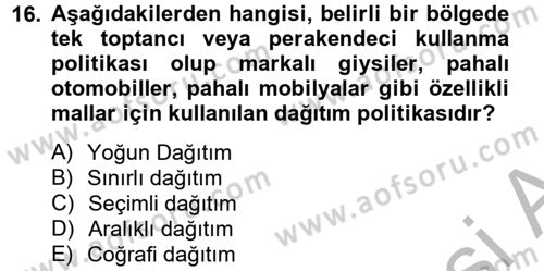 Lojistik Yönetimi Dersi 2012 - 2013 Yılı (Vize) Ara Sınav Soruları 16. Soru