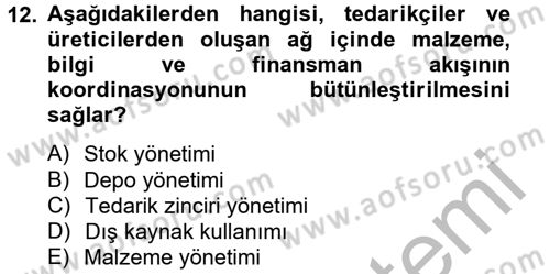 Lojistik Yönetimi Dersi 2012 - 2013 Yılı (Final) Dönem Sonu Sınav Soruları 12. Soru