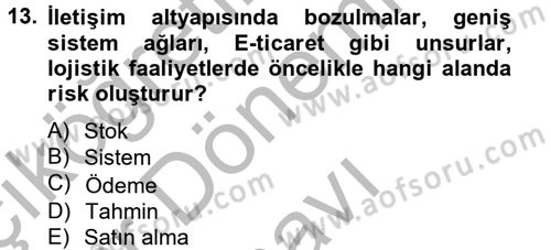 Lojistik Yönetimi Dersi 2012 - 2013 Yılı (Final) Dönem Sonu Sınav Soruları 13. Soru
