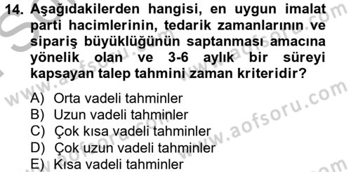 Lojistik Yönetimi Dersi 2012 - 2013 Yılı (Final) Dönem Sonu Sınav Soruları 14. Soru