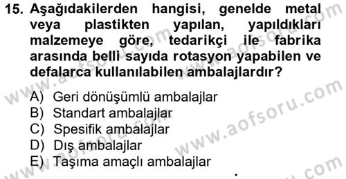 Lojistik Yönetimi Dersi 2012 - 2013 Yılı (Final) Dönem Sonu Sınav Soruları 15. Soru