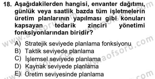 Lojistik Yönetimi Dersi 2012 - 2013 Yılı (Final) Dönem Sonu Sınav Soruları 18. Soru