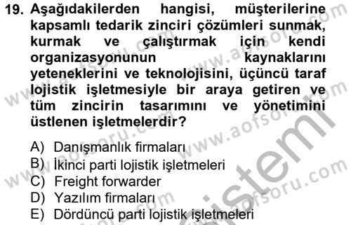 Lojistik Yönetimi Dersi 2012 - 2013 Yılı (Final) Dönem Sonu Sınav Soruları 19. Soru