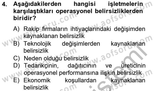 Lojistik Yönetimi Dersi 2012 - 2013 Yılı (Final) Dönem Sonu Sınavı 4. Soru