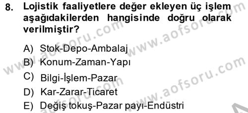 Lojistik Yönetimi Dersi 2013 - 2014 Yılı (Vize) Ara Sınav Soruları 8. Soru