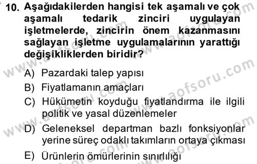 Lojistik Yönetimi Dersi 2013 - 2014 Yılı (Final) Dönem Sonu Sınav Soruları 10. Soru