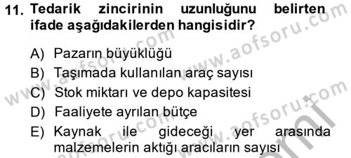 Lojistik Yönetimi Dersi 2013 - 2014 Yılı (Final) Dönem Sonu Sınav Soruları 11. Soru