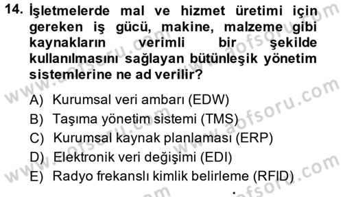 Lojistik Yönetimi Dersi 2013 - 2014 Yılı (Final) Dönem Sonu Sınav Soruları 14. Soru