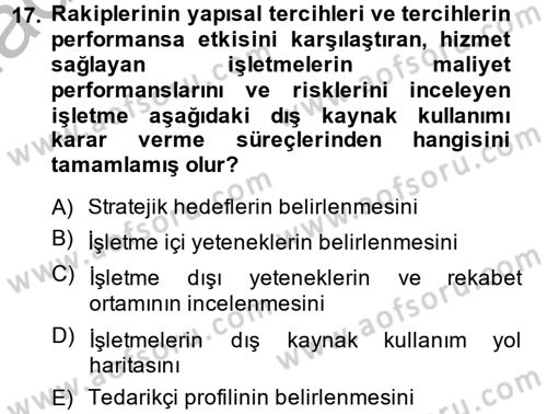 Lojistik Yönetimi Dersi 2013 - 2014 Yılı (Final) Dönem Sonu Sınav Soruları 17. Soru