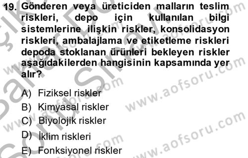 Lojistik Yönetimi Dersi 2013 - 2014 Yılı (Final) Dönem Sonu Sınav Soruları 19. Soru