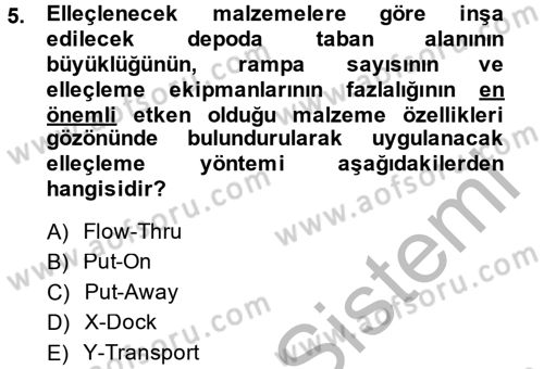 Lojistik Yönetimi Dersi 2013 - 2014 Yılı (Final) Dönem Sonu Sınav Soruları 5. Soru